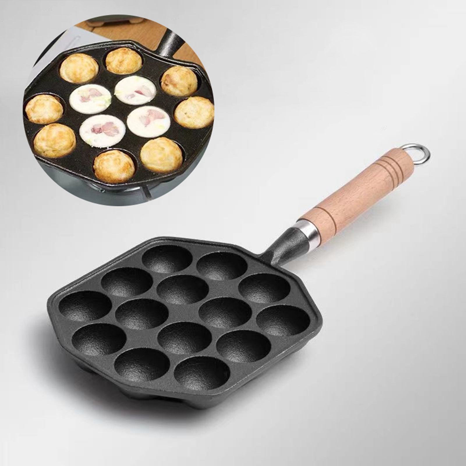 Cast Iron Skillet - 14-otworowa patelnia Takoyaki Nieprzywierająca żeliwna ośmiornica