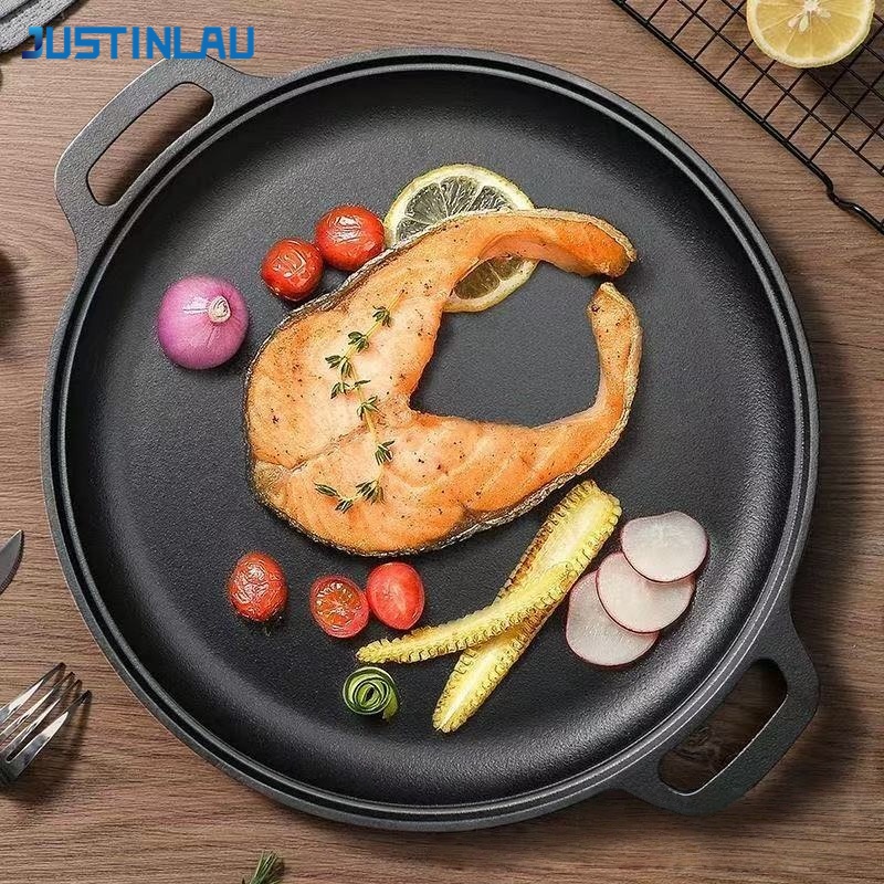 Cast Iron Skillet - JUSTINLAU Patelnia z dwoma uchwytami, żeliwna,